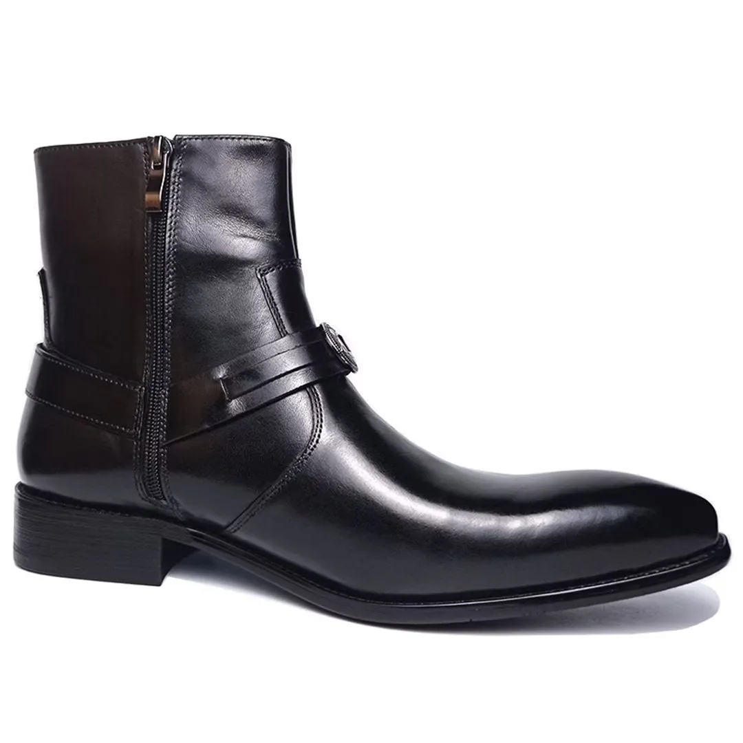 LeatherLux Elite Solid Genuine Leather Ankle Boots