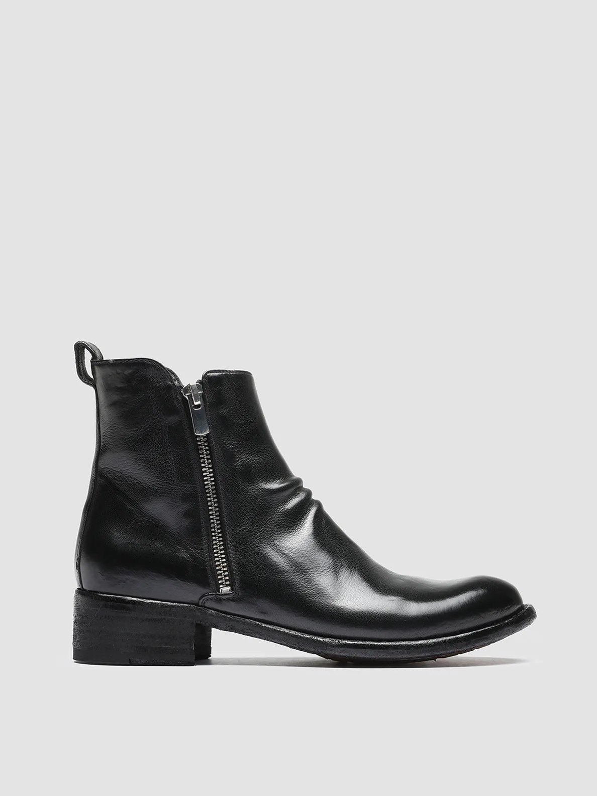 LISON 040 - Black Zipped Leather Ankle Boots