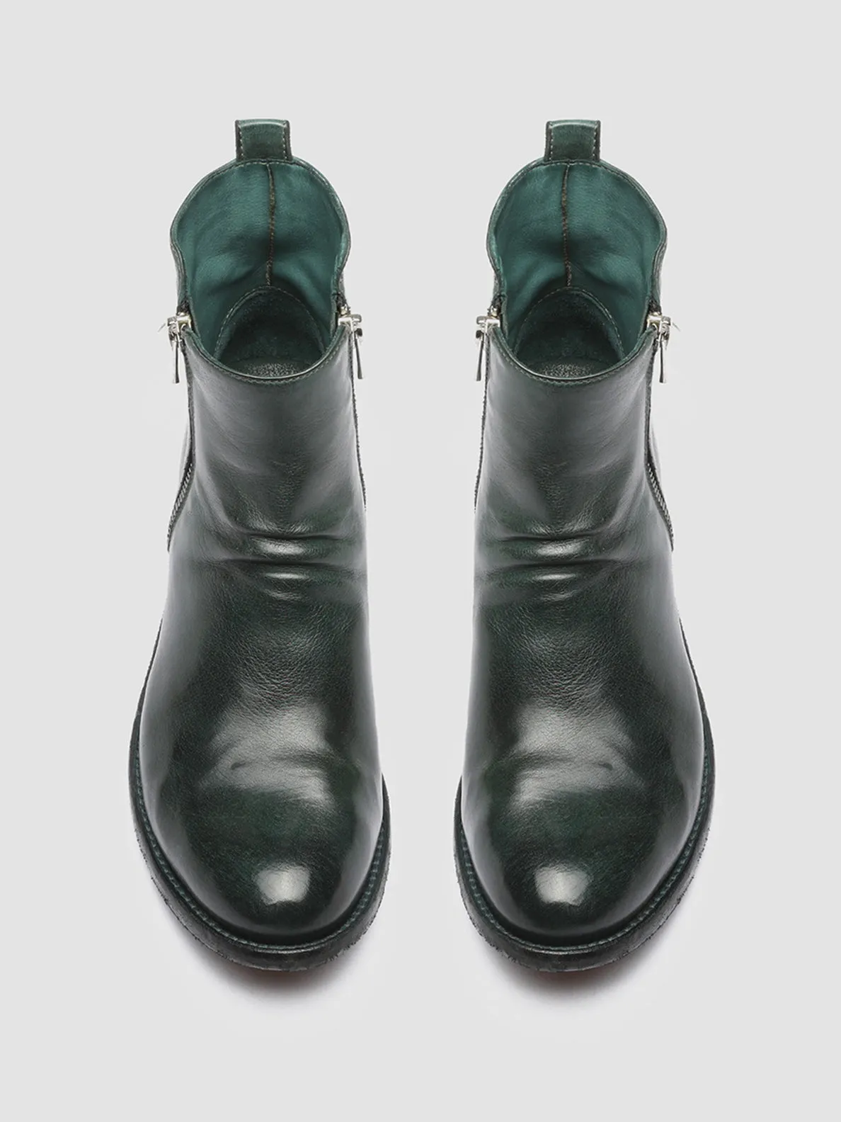 LISON 040 - Green Zipped Leather Ankle Boots