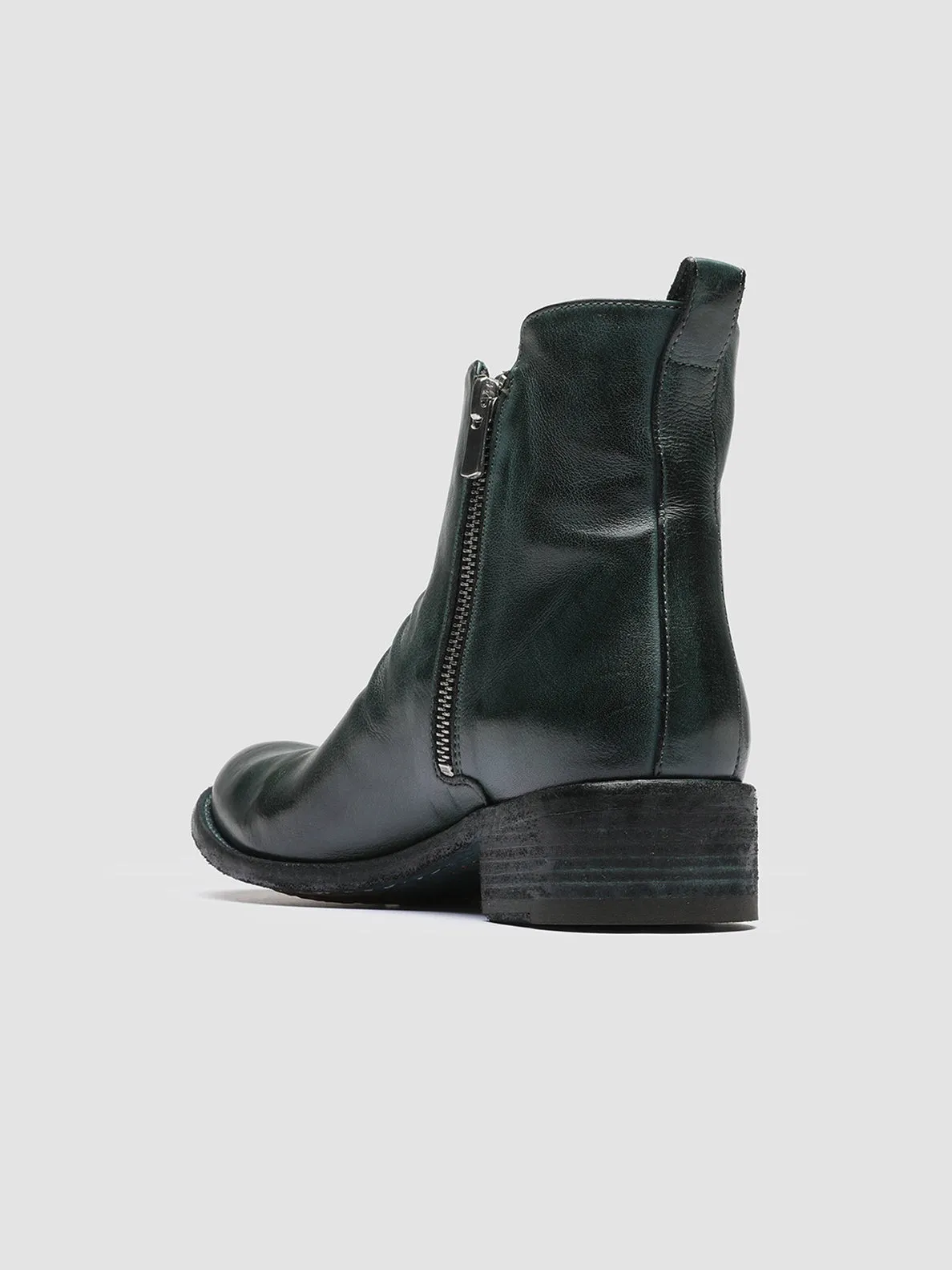 LISON 040 - Green Zipped Leather Ankle Boots