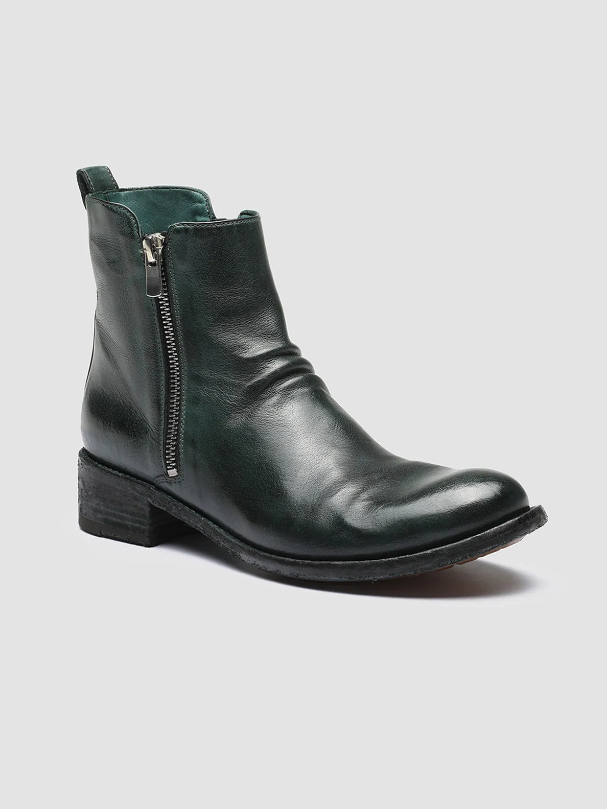 LISON 040 - Green Zipped Leather Ankle Boots