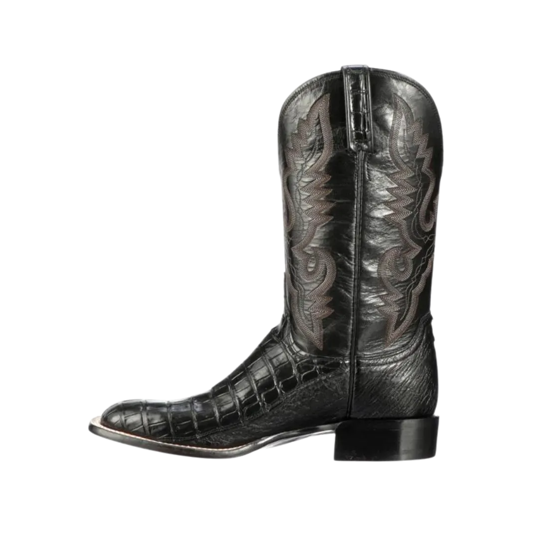 Lucchese Men's Trent Black Belly Caiman & Smooth Ostrich Boots