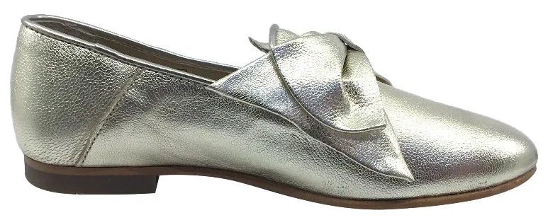 Luccini Bow Slip-On Smoking Loafer, Platino