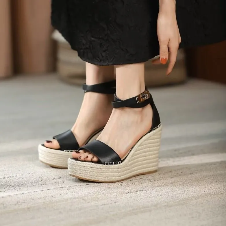 Luxe Chic Cowskin Leather Platform Heels