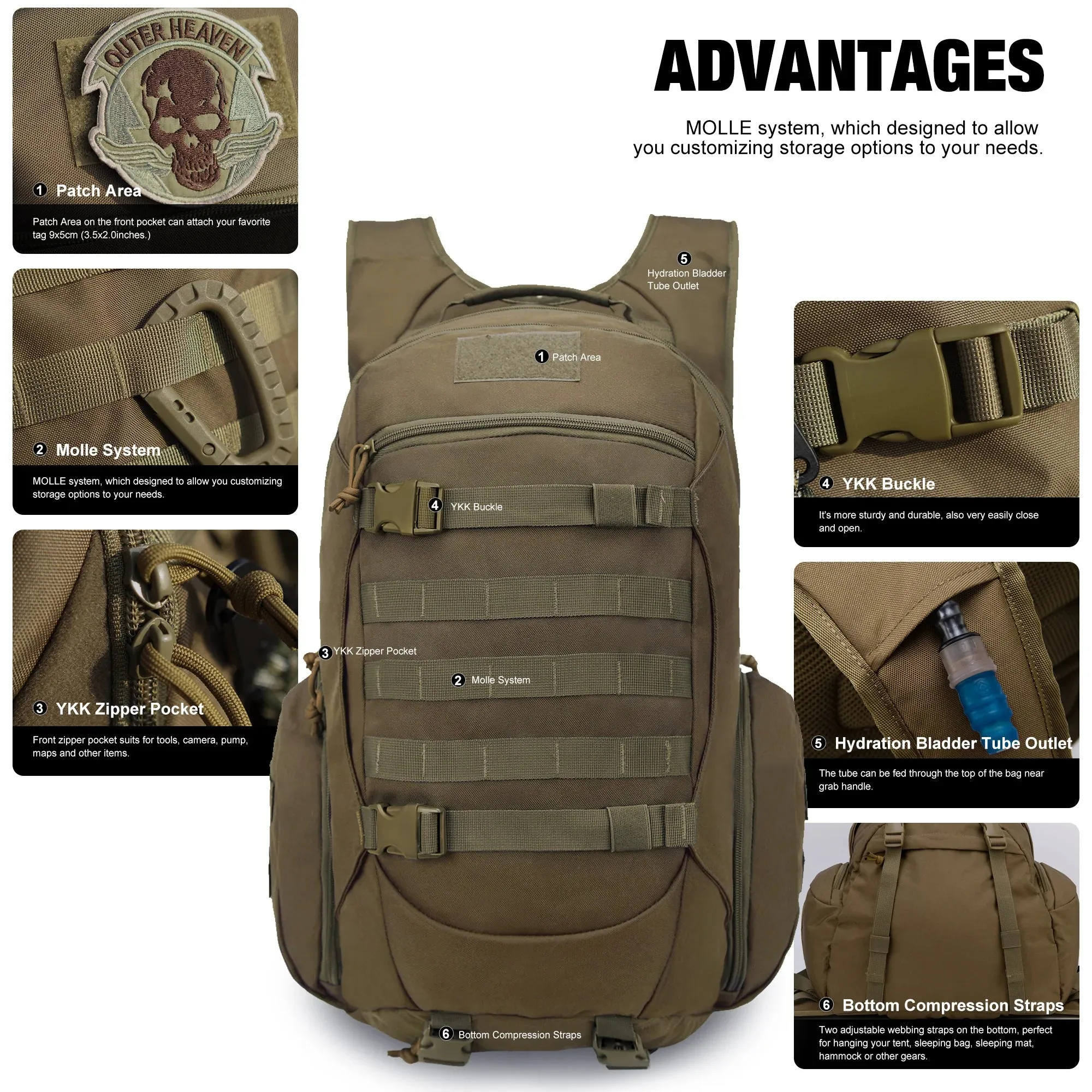 Mardingtop 35L Tactical Backpack with Rain Cover (600D Fabrics or Cordura)