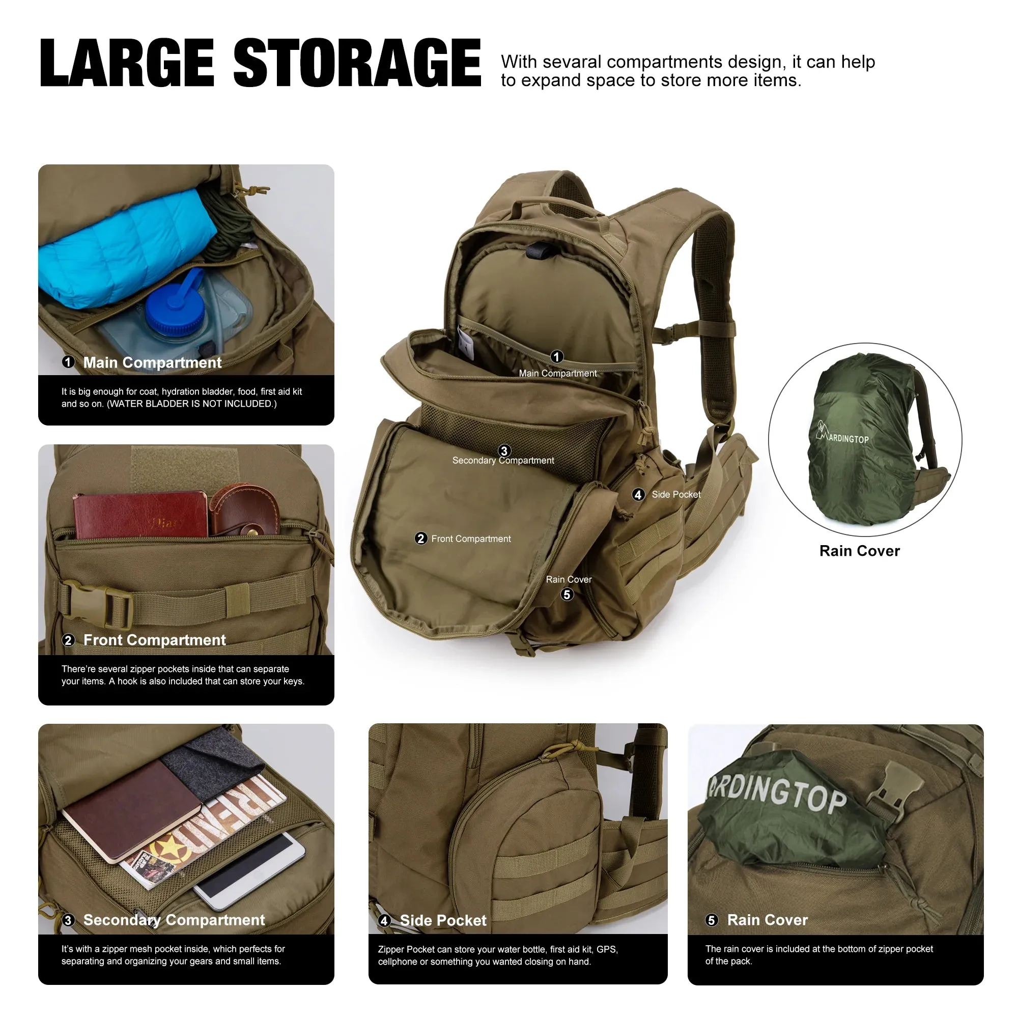 Mardingtop 35L Tactical Backpack with Rain Cover (600D Fabrics or Cordura)