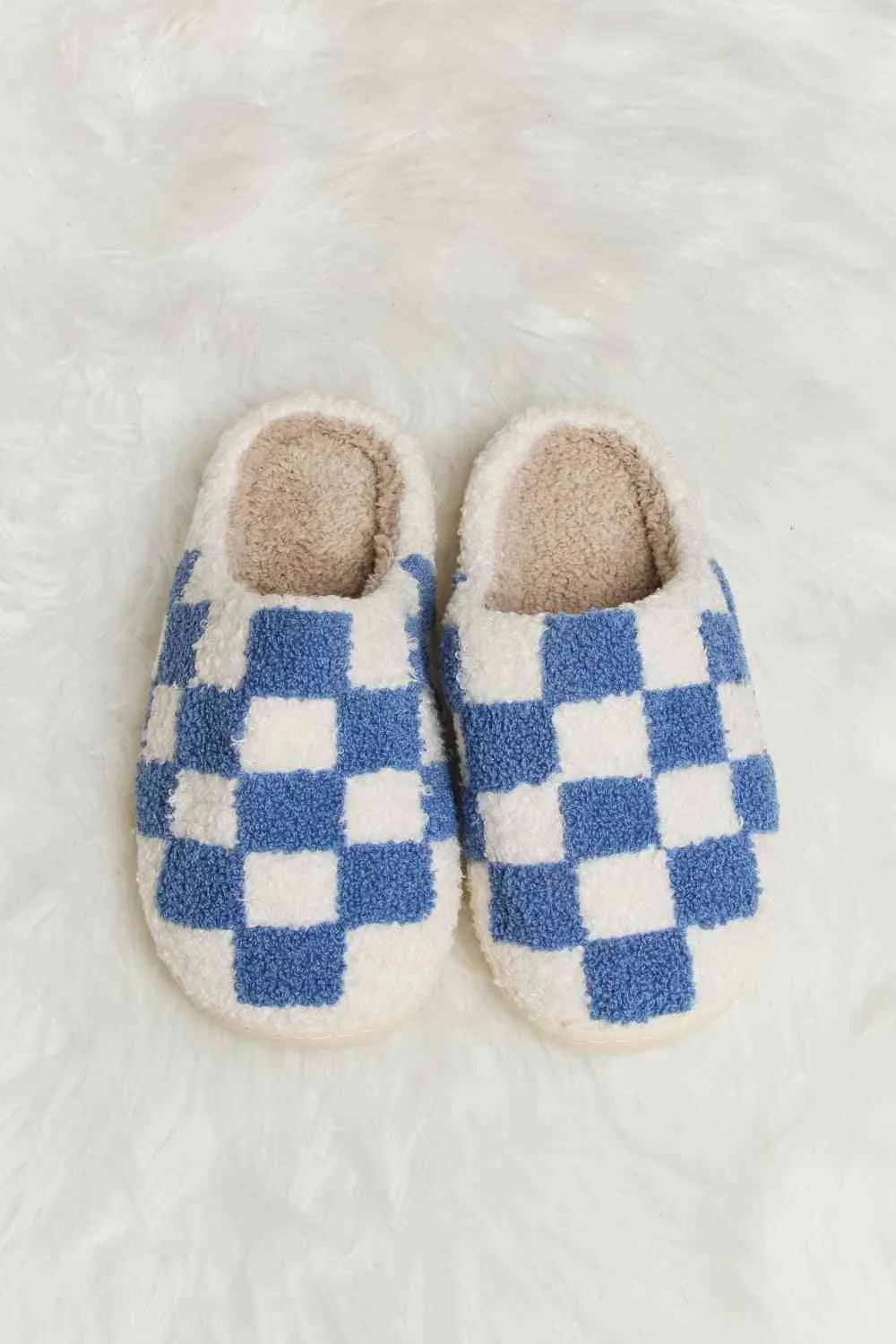 Melody Checkered Print Plush Slide Slippers - 4 Colors