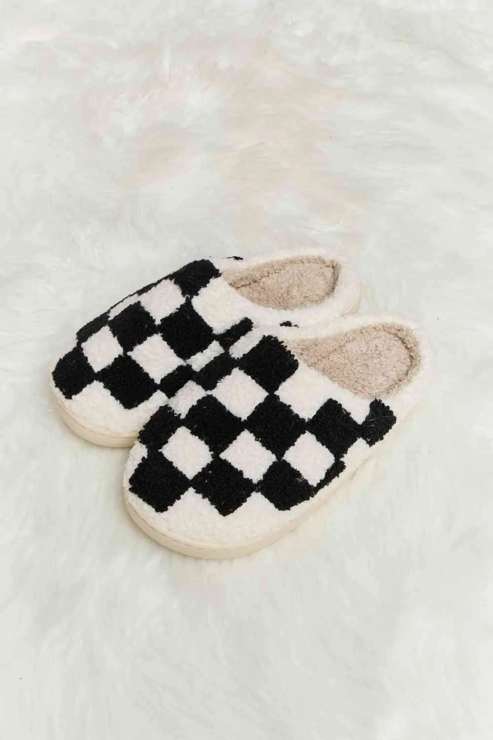 Melody Checkered Print Plush Slide Slippers - 4 Colors