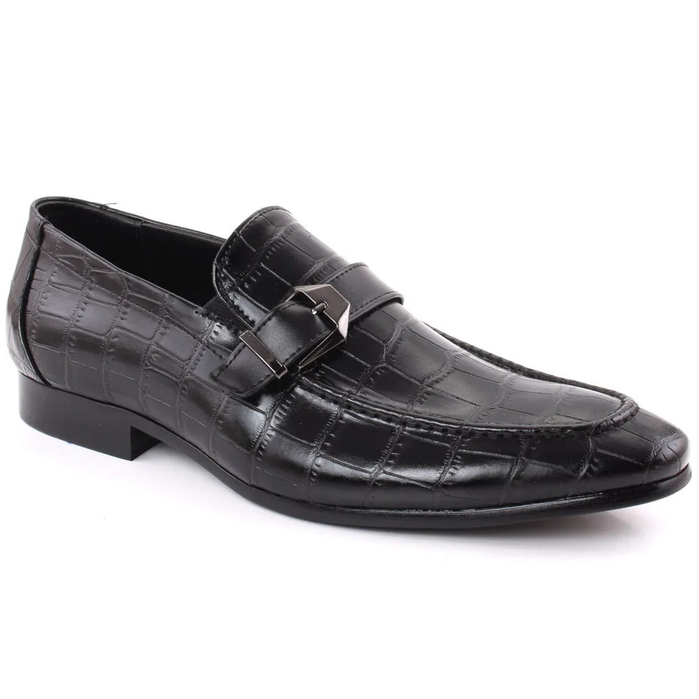 Men “LEAR” Buckle Detail Block Textured  Shaded Moc Toe Leather Formal Shoes