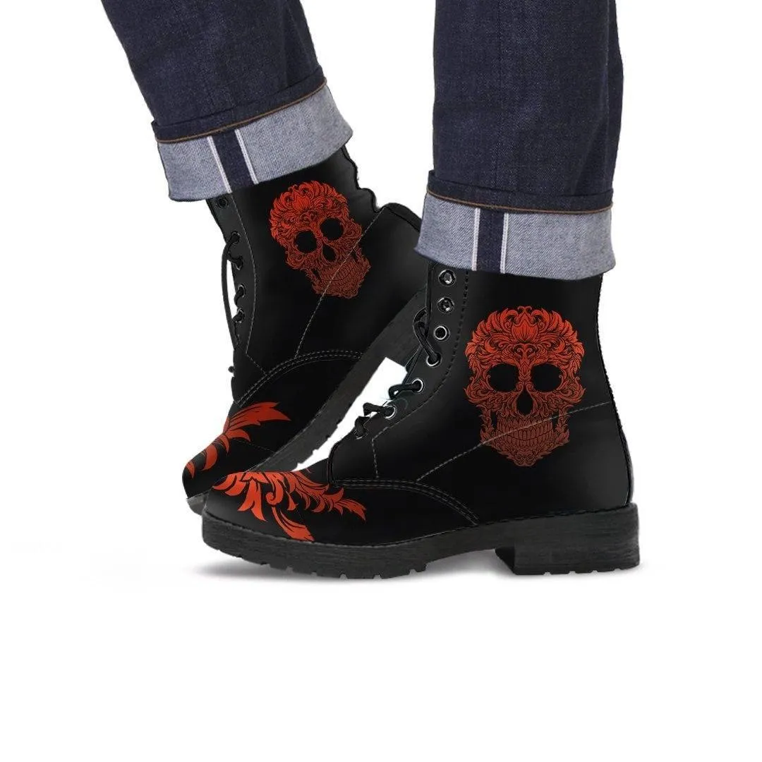 Men's Bloody Skull Boots, Vegan-Friendly Leather, Black/Red