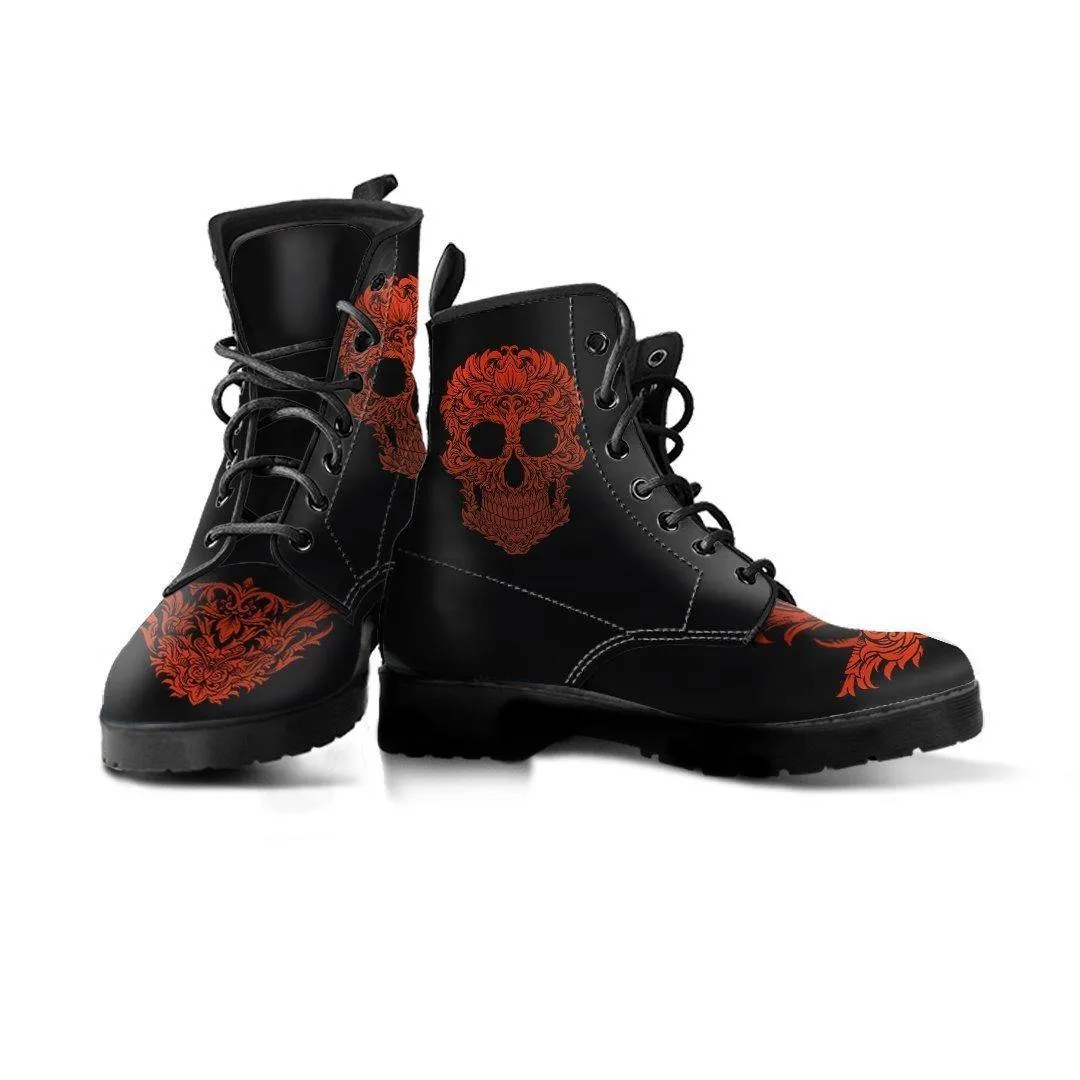 Men's Bloody Skull Boots, Vegan-Friendly Leather, Black/Red