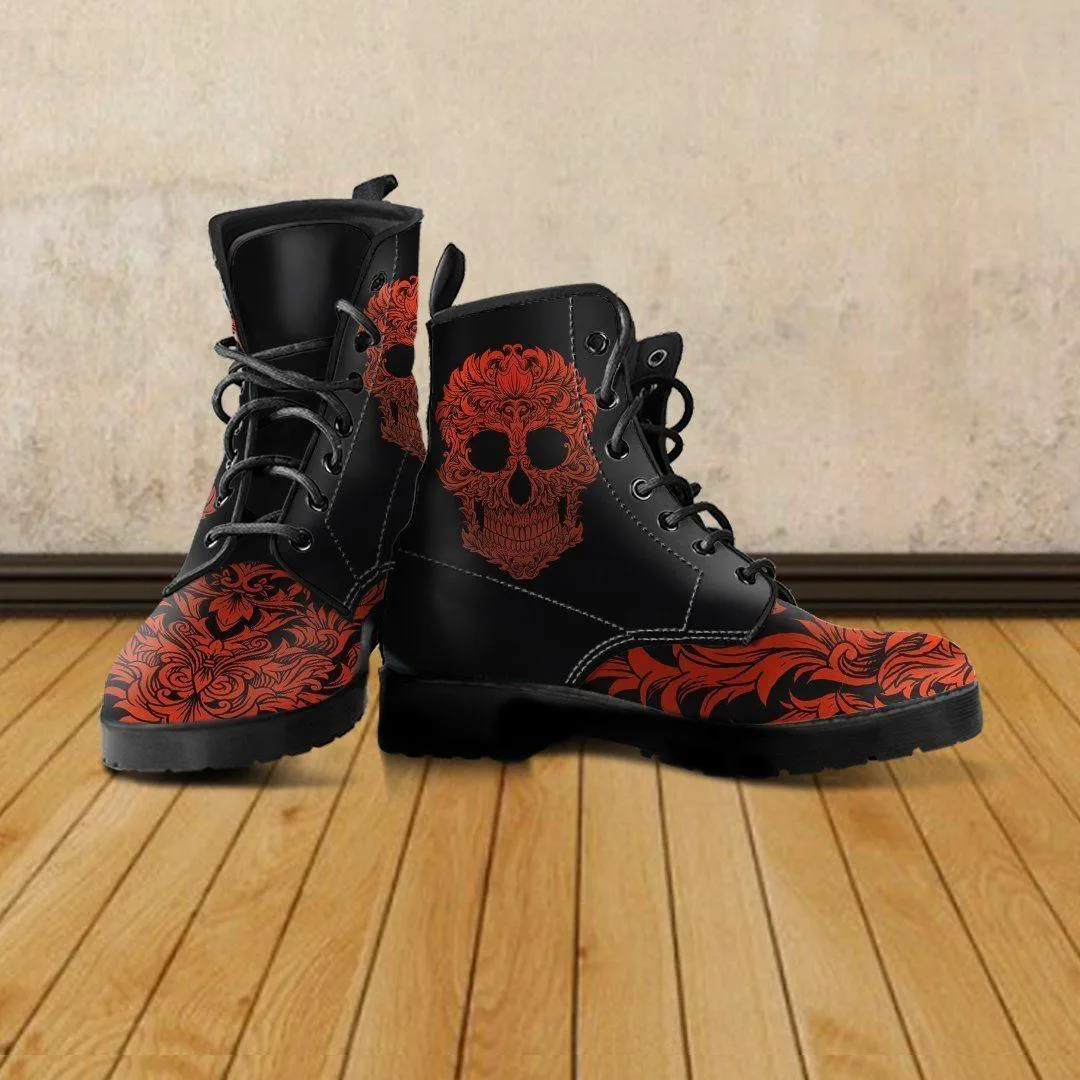 Men's Bloody Skull Boots, Vegan-Friendly Leather, Black/Red