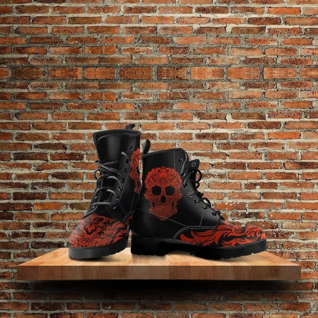 Men's Bloody Skull Boots, Vegan-Friendly Leather, Black/Red