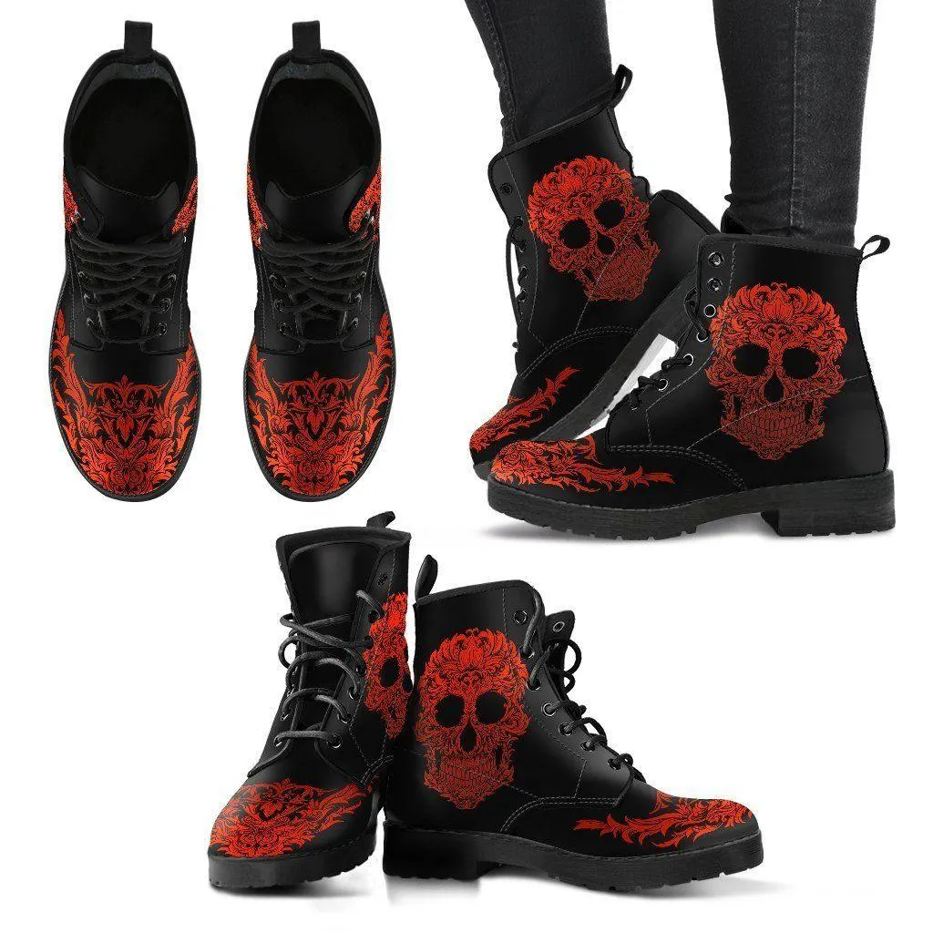 Men's Bloody Skull Boots, Vegan-Friendly Leather, Black/Red