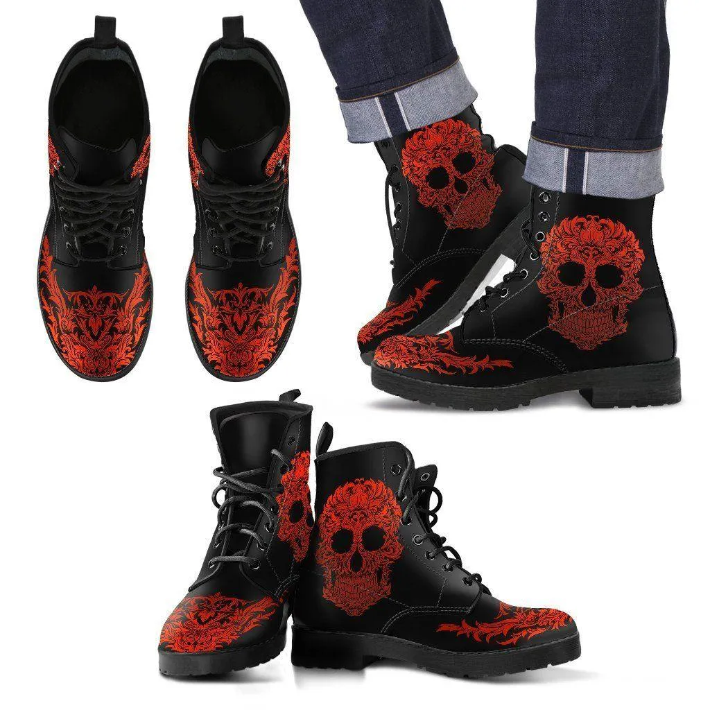 Men's Bloody Skull Boots, Vegan-Friendly Leather, Black/Red