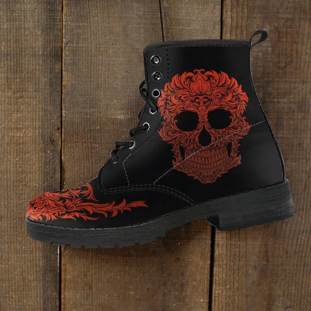 Men's Bloody Skull Boots, Vegan-Friendly Leather, Black/Red