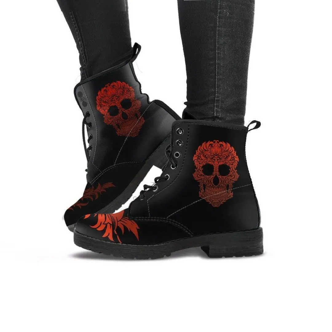 Men's Bloody Skull Boots, Vegan-Friendly Leather, Black/Red