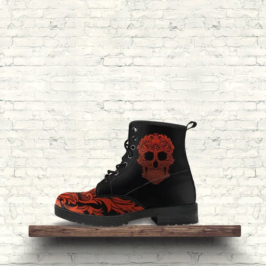 Men's Bloody Skull Boots, Vegan-Friendly Leather, Black/Red