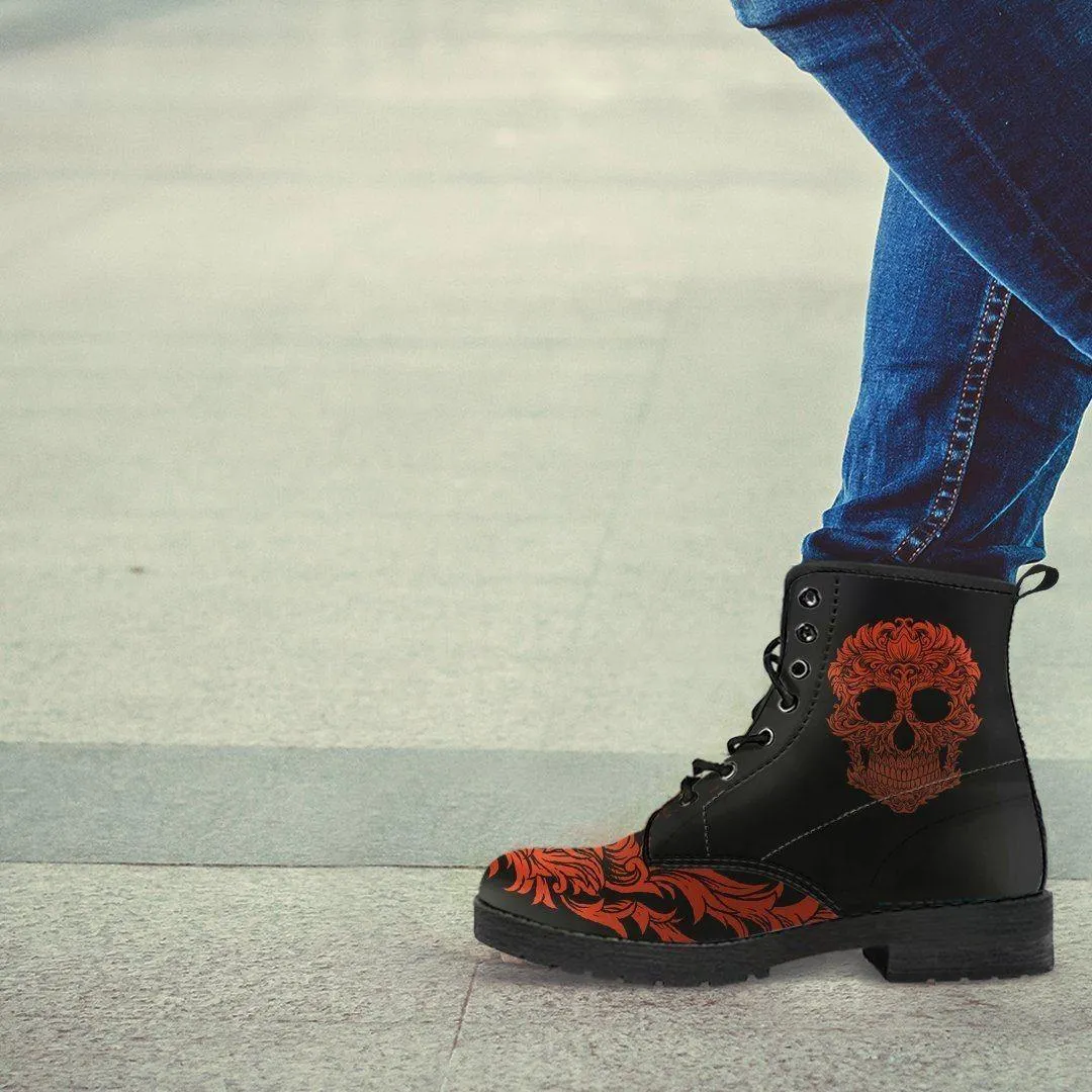 Men's Bloody Skull Boots, Vegan-Friendly Leather, Black/Red