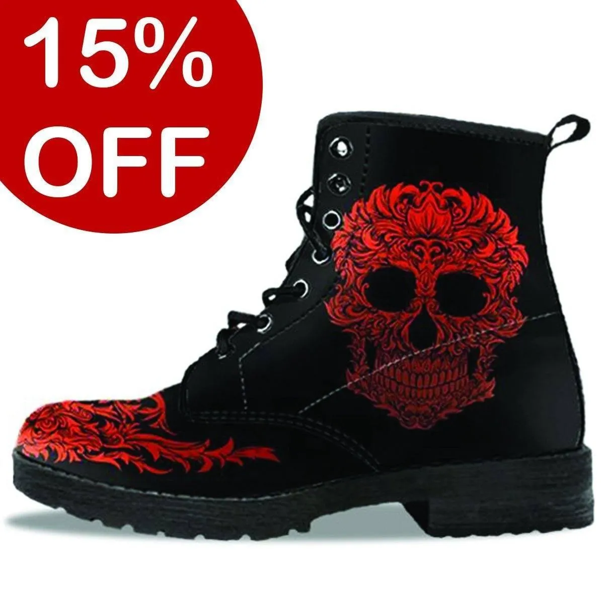 Men's Bloody Skull Boots, Vegan-Friendly Leather, Black/Red