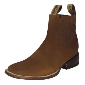 Mens Brown Chelsea Nubuck Leather Boots - Square Toe