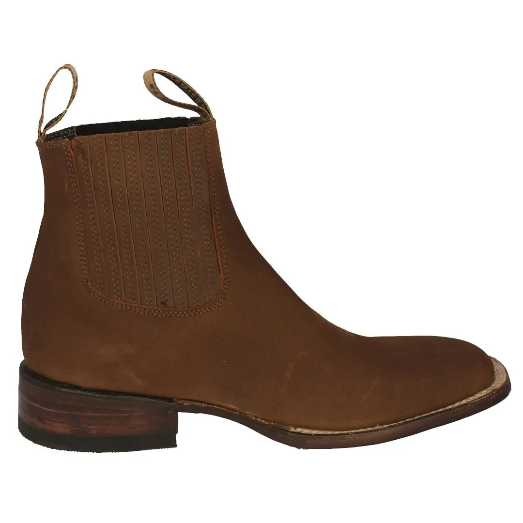 Mens Brown Chelsea Nubuck Leather Boots - Square Toe