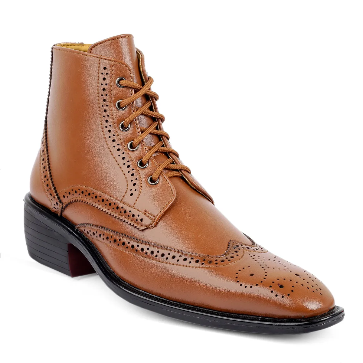 Men's Latest Formal / Semi-Formal Height Increasing Cow Boy Ankle Zipper Lace-Up Brogue Boots