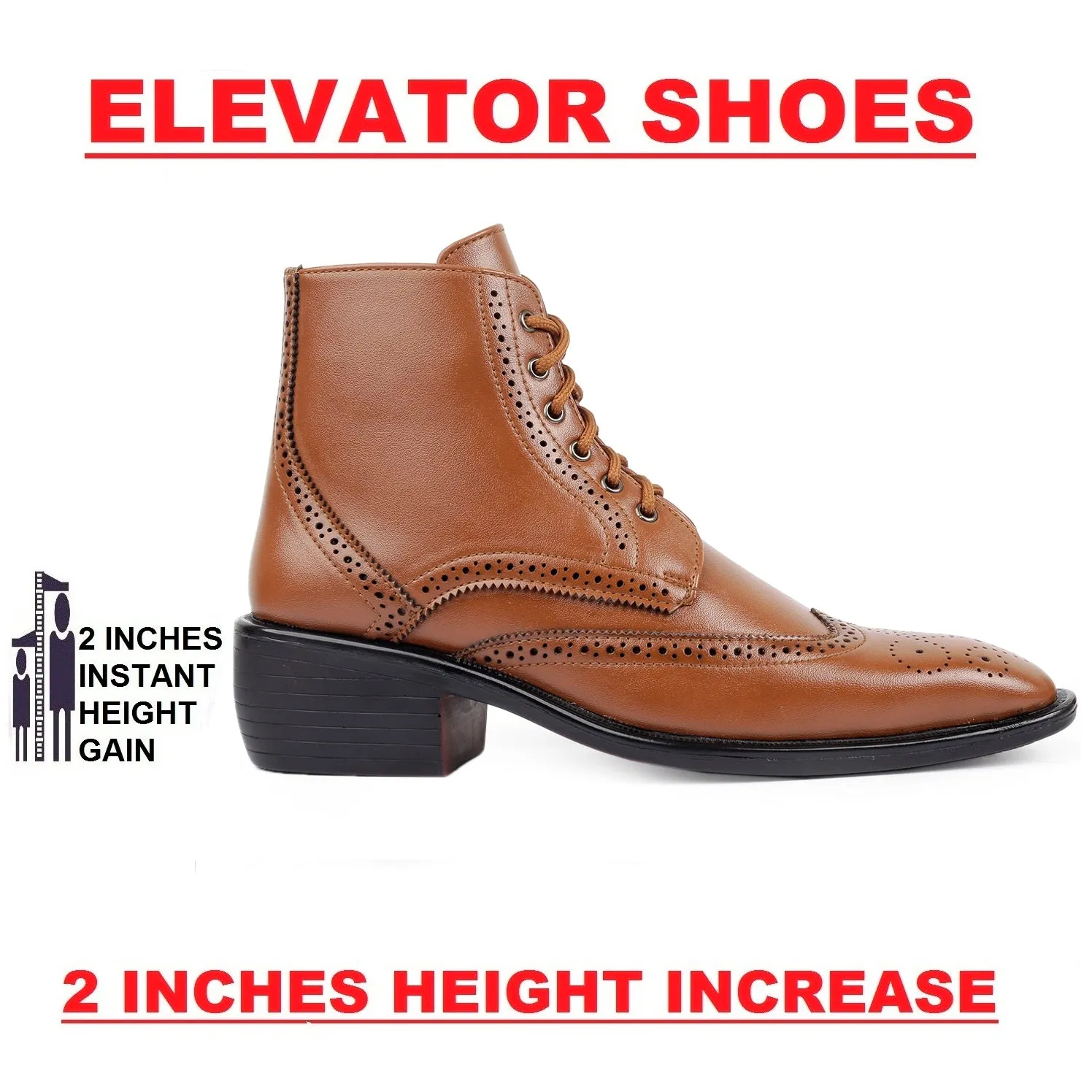 Men's Latest Formal / Semi-Formal Height Increasing Cow Boy Ankle Zipper Lace-Up Brogue Boots