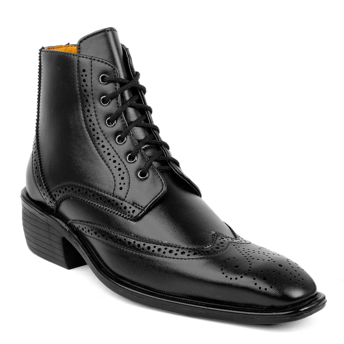 Men's Latest Formal / Semi-Formal Height Increasing Cow Boy Ankle Zipper Lace-Up Brogue Boots