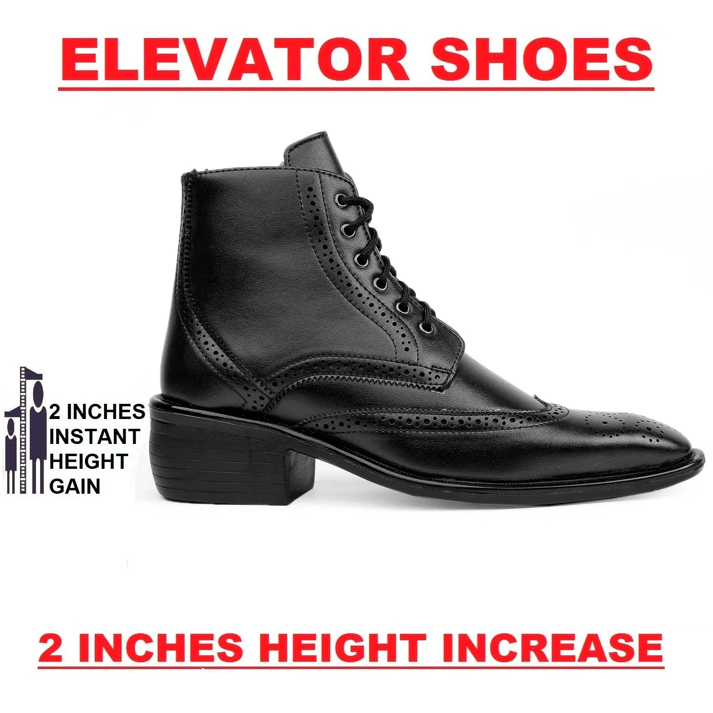 Men's Latest Formal / Semi-Formal Height Increasing Cow Boy Ankle Zipper Lace-Up Brogue Boots