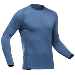 Men's longsleeve made of Forclaz merino wool for mountain trekking, blue