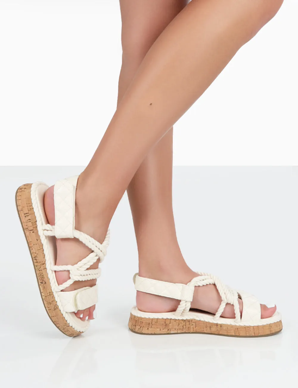 Miami Wide Fit Ecru Rope Flatform Lace Up Sandals