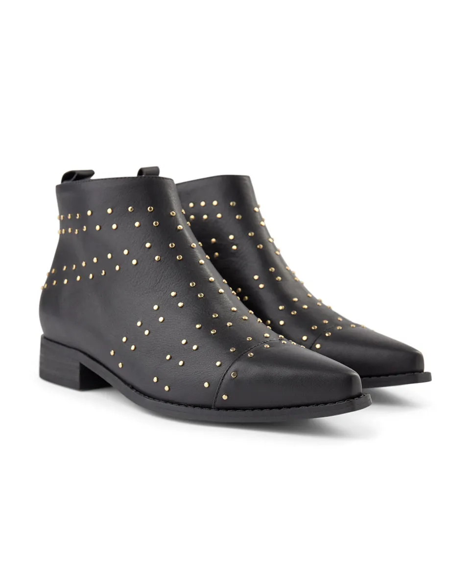 Miho Zip Studs Leather Boot - BLACK