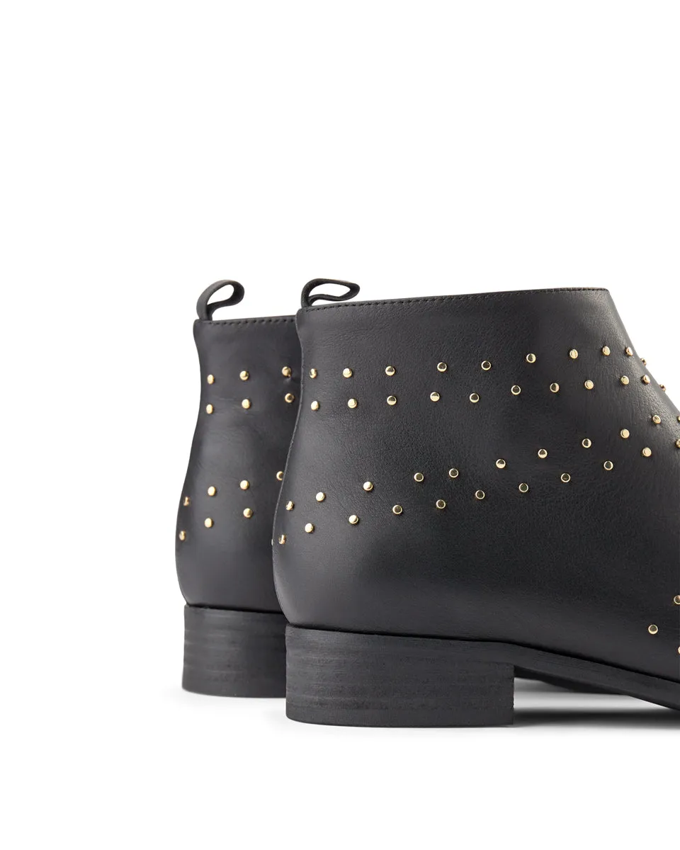 Miho Zip Studs Leather Boot - BLACK