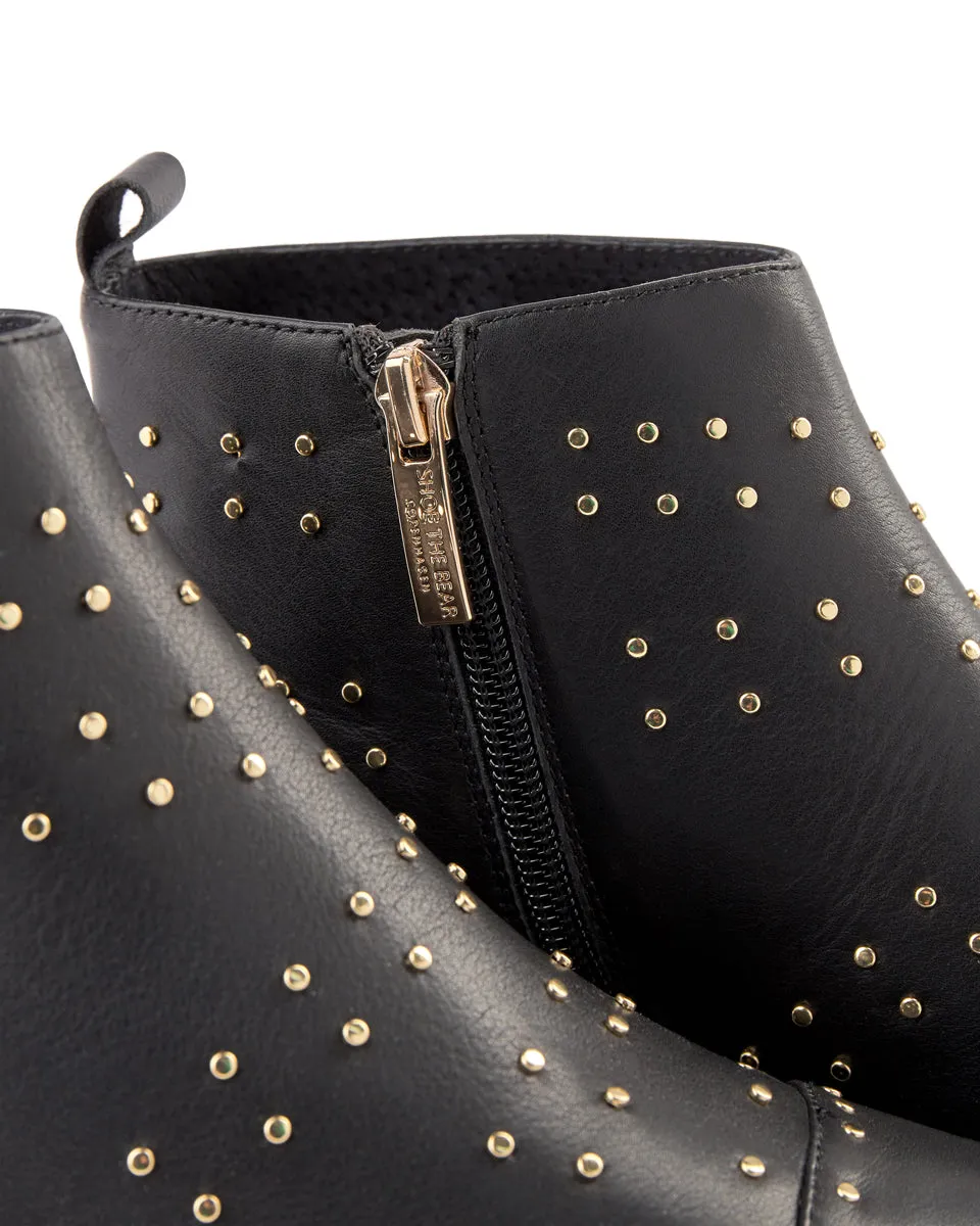 Miho Zip Studs Leather Boot - BLACK