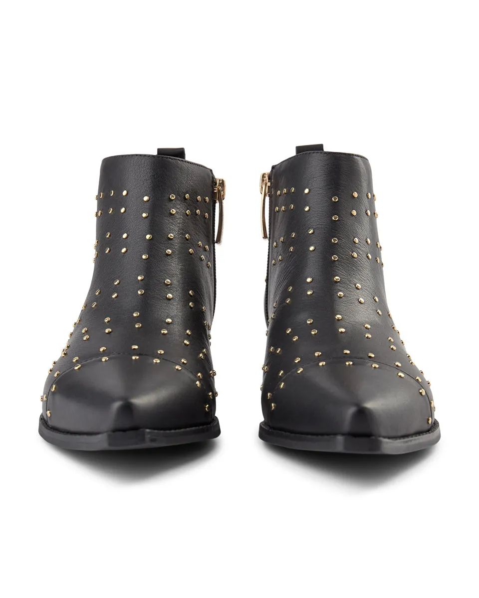 Miho Zip Studs Leather Boot - BLACK