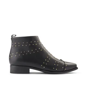 Miho Zip Studs Leather Boot - BLACK