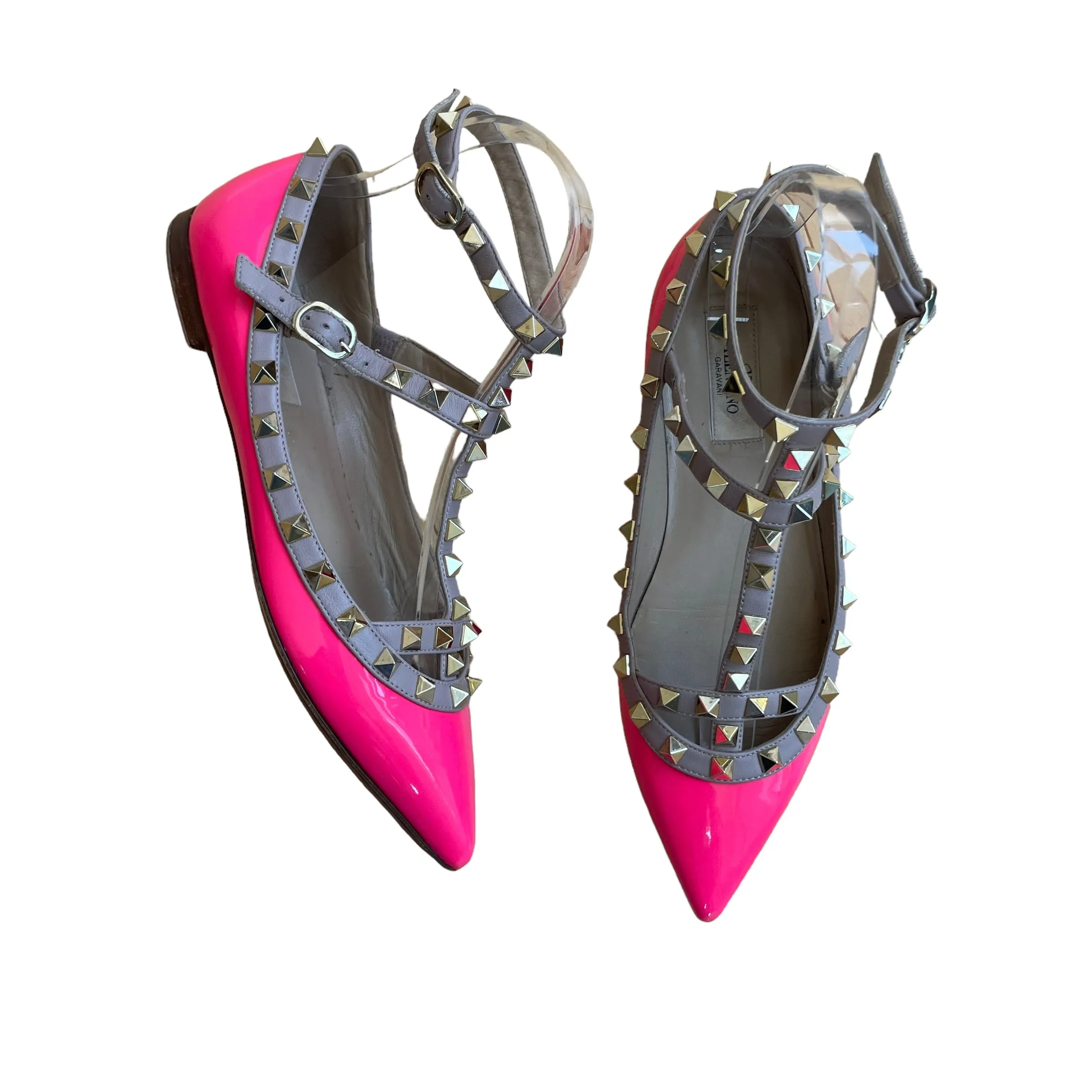 Neon Pink Rockstud Flats - 6.5