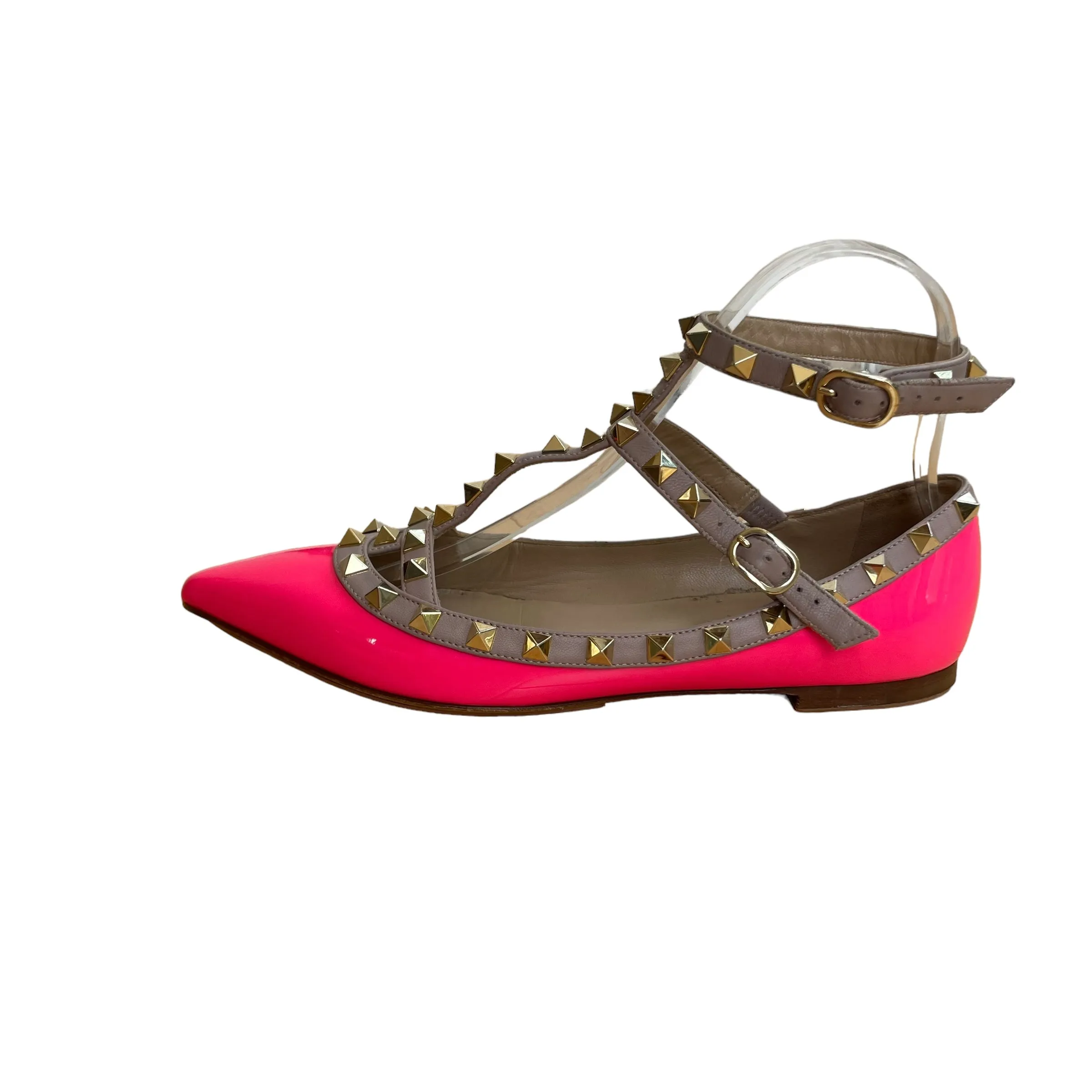 Neon Pink Rockstud Flats - 6.5