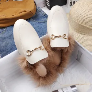 New autumn and winter slippers for women Muller slippers for women thermal fashion rabbit hair and wool wrapped half slippers