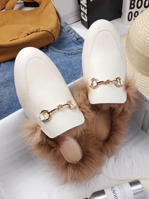 New autumn and winter slippers for women Muller slippers for women thermal fashion rabbit hair and wool wrapped half slippers