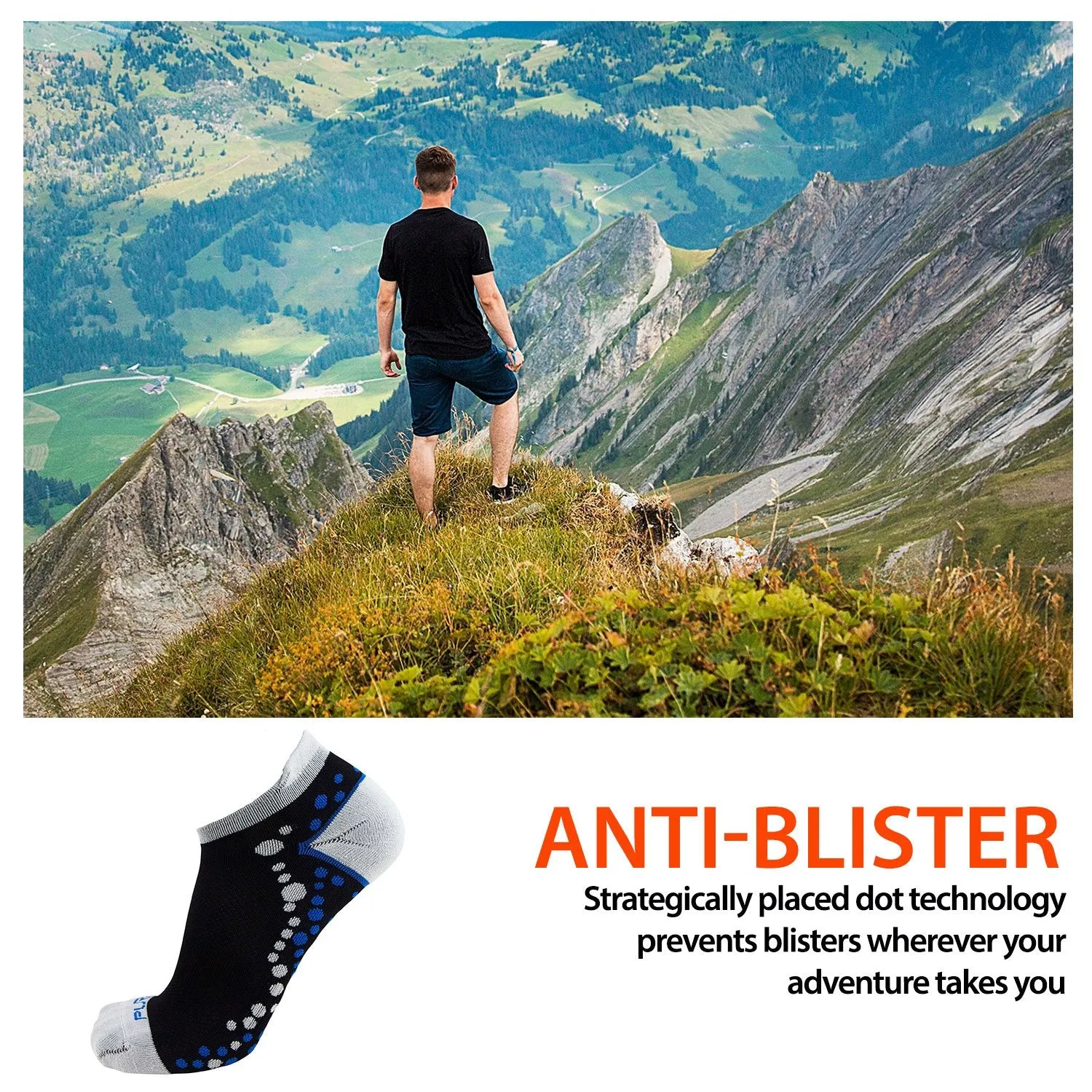 No-Show Anti-Blister Running Socks - Moisture Wicking Sport Socks for Men, Women