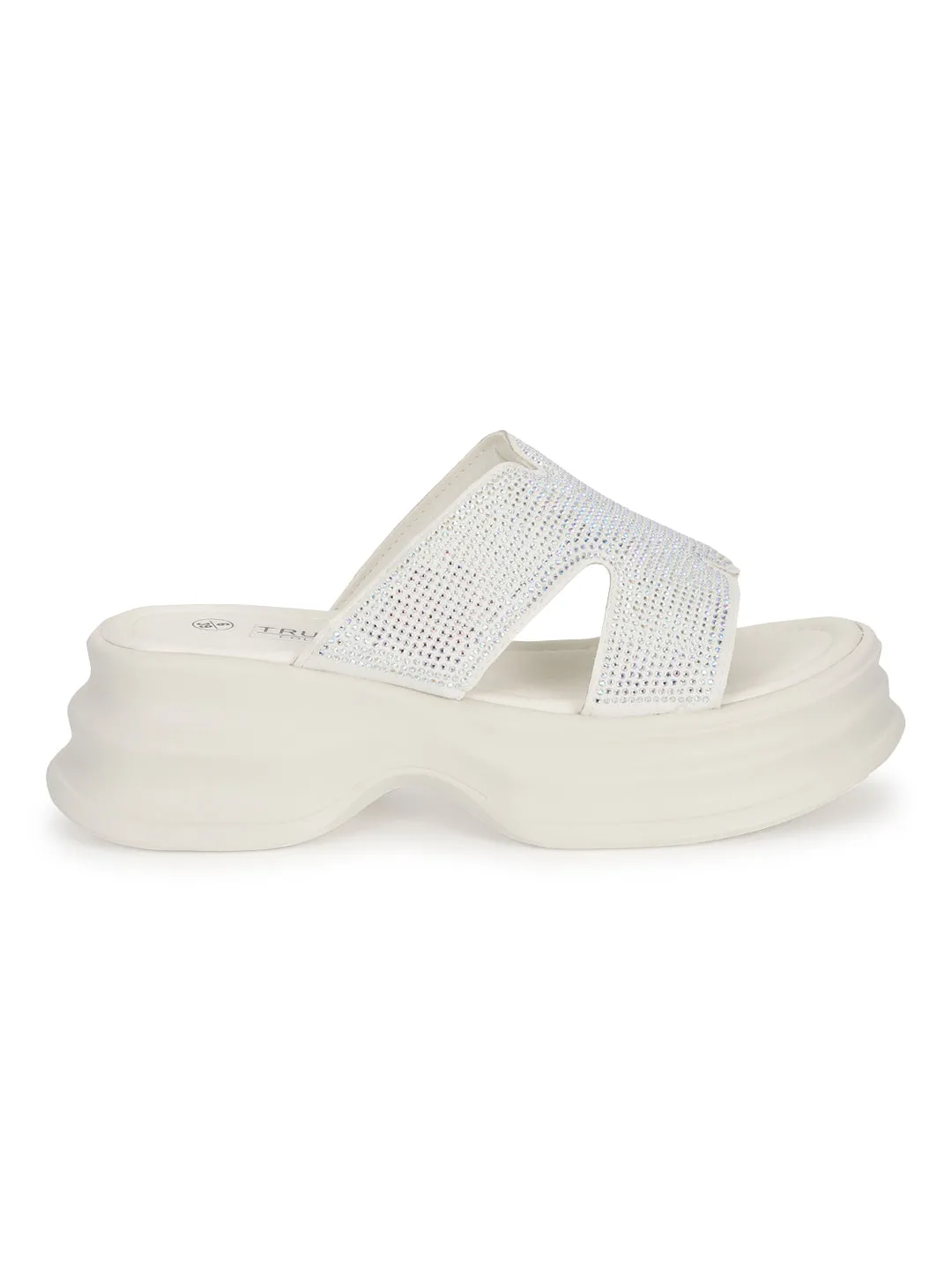 Off White PU Diamonte Stylish Slip-On Flats (TC-RS3638-OWHT)