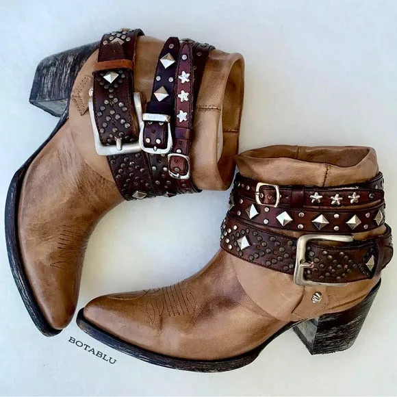 OLD GRINGO OG Studded Belted Boho Western Biker Cowboy Cowgirl Ankle Bootie Boots