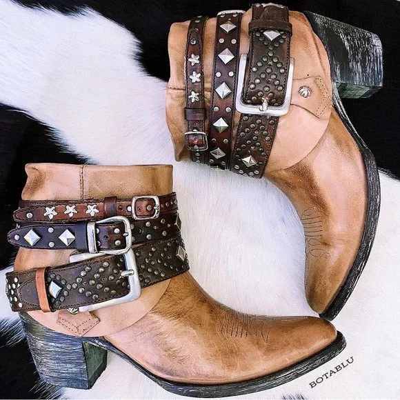 OLD GRINGO OG Studded Belted Boho Western Biker Cowboy Cowgirl Ankle Bootie Boots