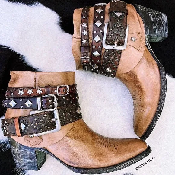 OLD GRINGO OG Studded Belted Boho Western Biker Cowboy Cowgirl Ankle Bootie Boots