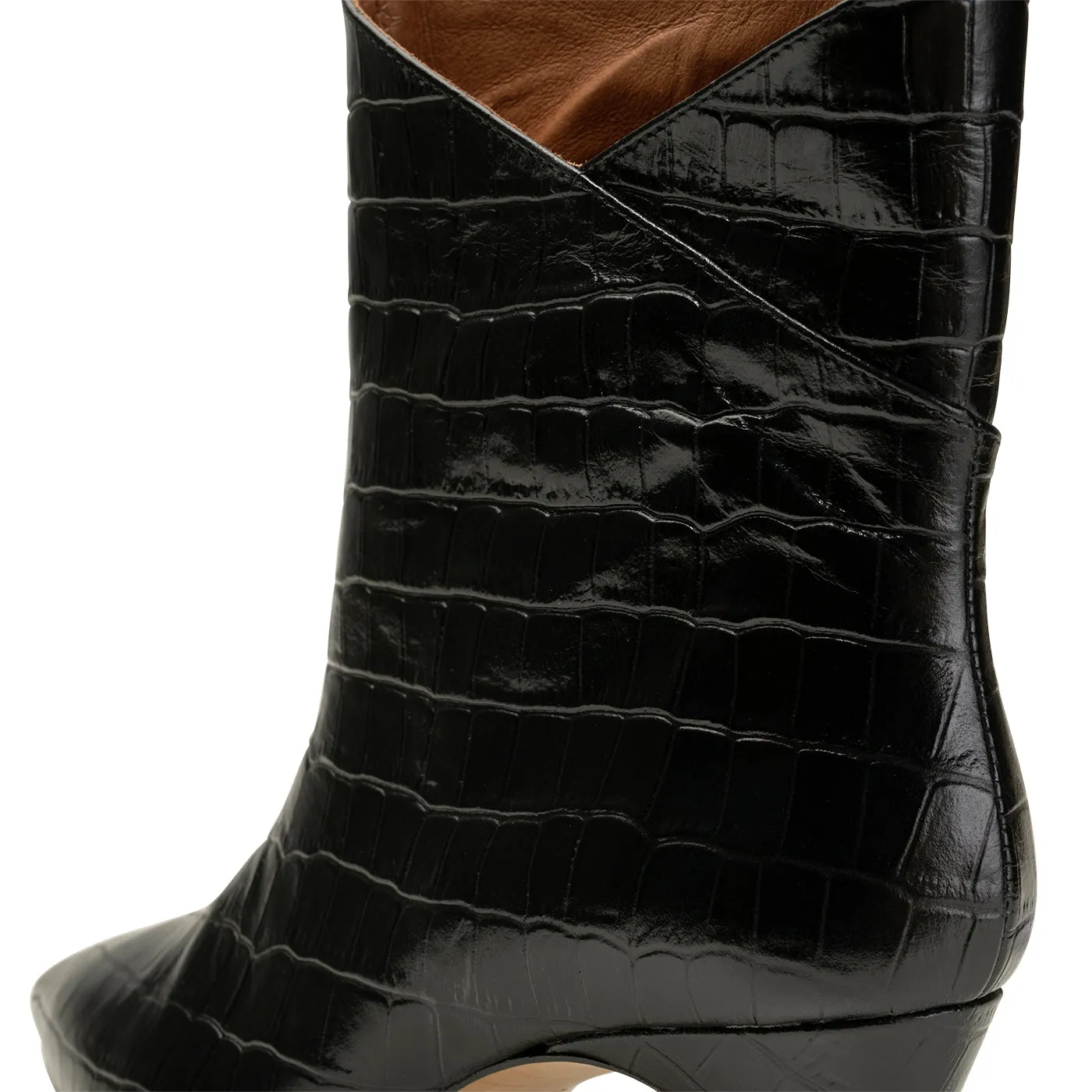 Paula boot leather - BLACK CROCO