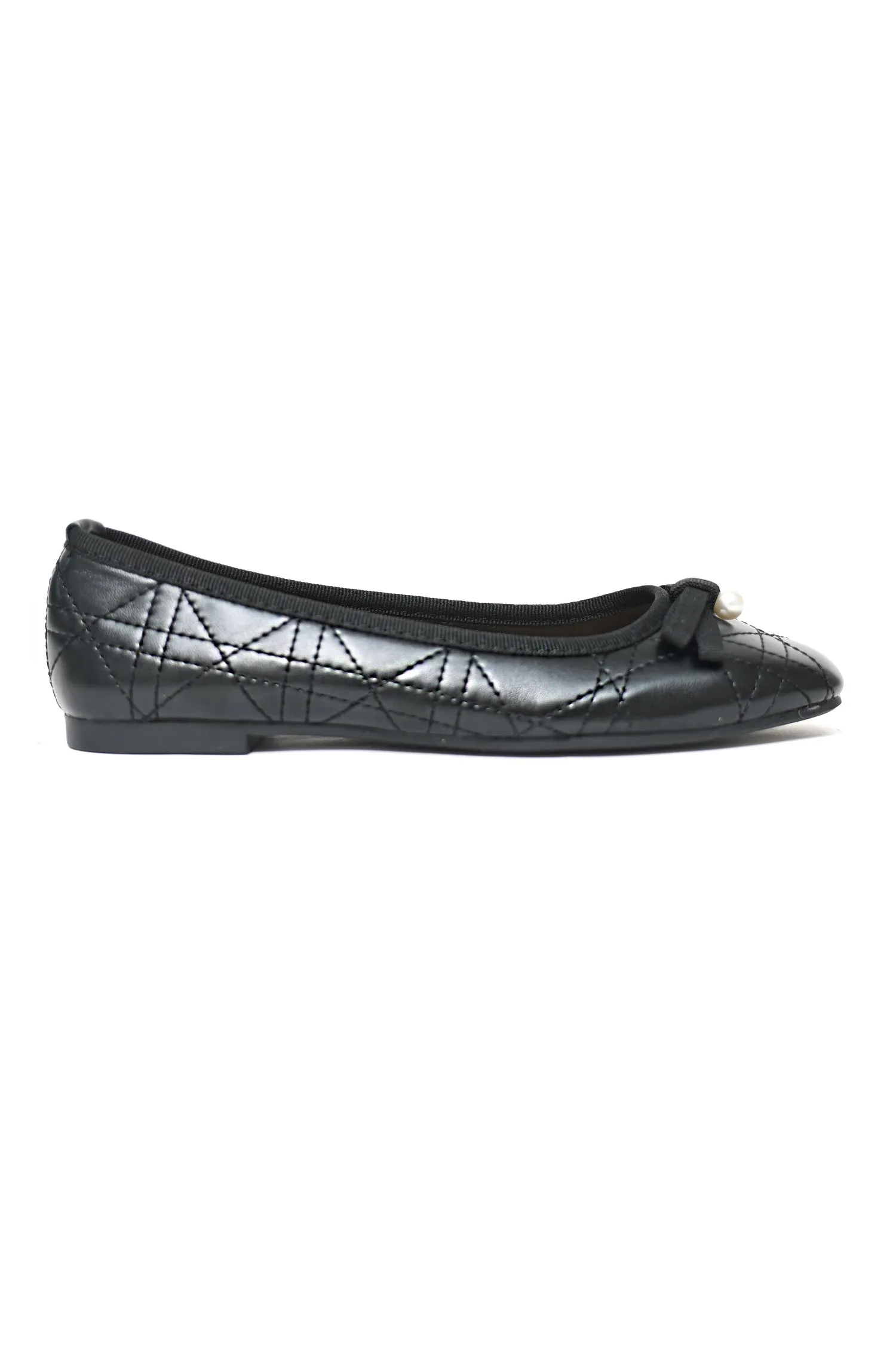 PEARL ACCENT QUILTED FLATS-BLACK