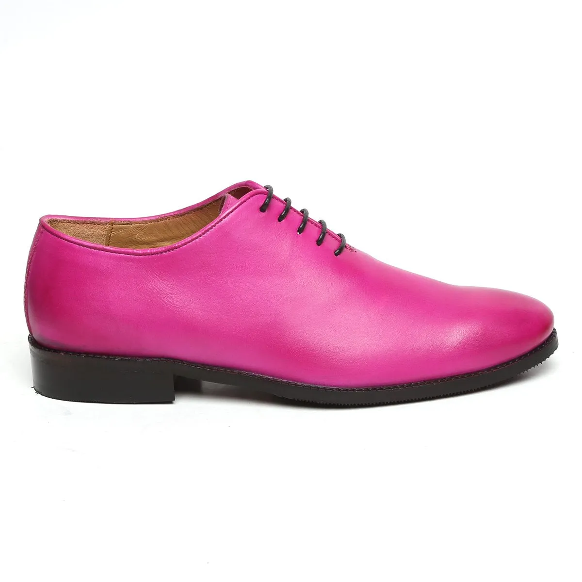 Pink Hand Painted Leather Handmade Whole Cut/One-Piece Oxford Shoes For Men By Brune & Bareskin