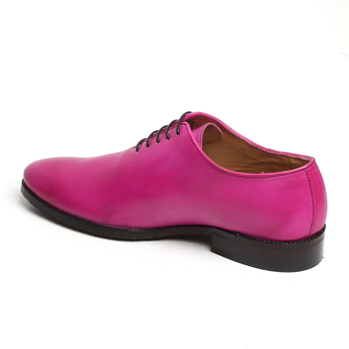 Pink Hand Painted Leather Handmade Whole Cut/One-Piece Oxford Shoes For Men By Brune & Bareskin